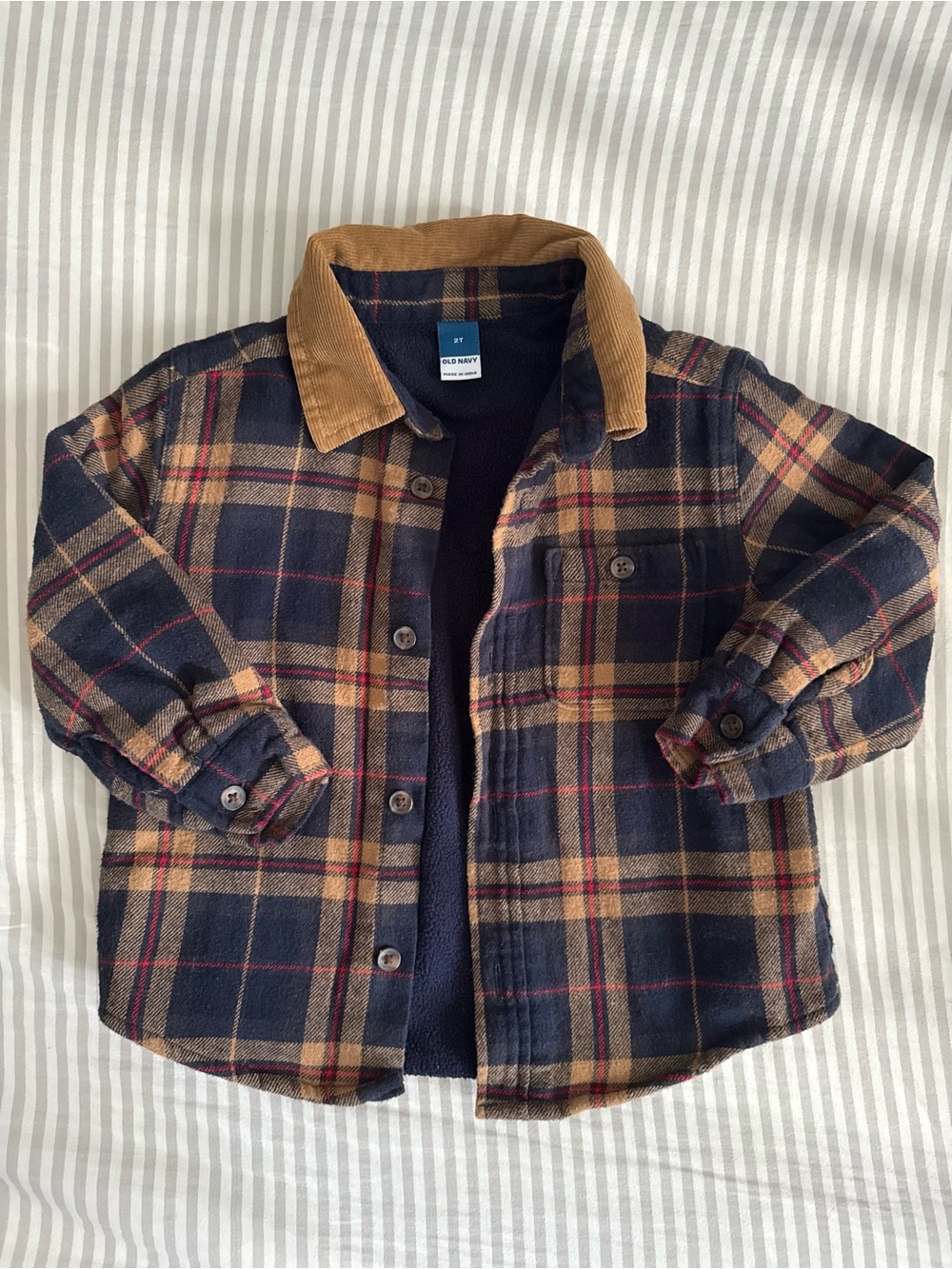 Old Navy Fleece-Lined Corduroy-Collar Plaid Flannel Shirt Size 2T
